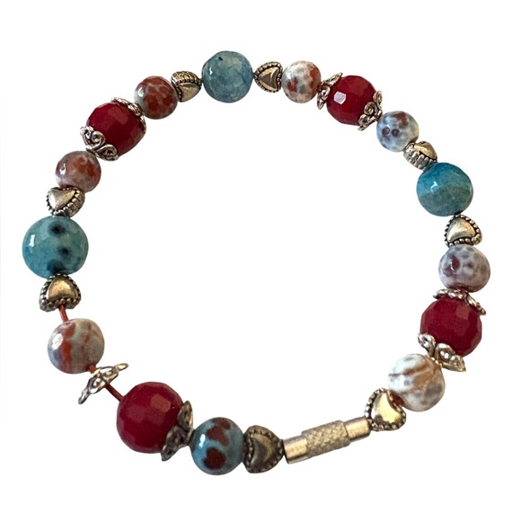 Faceted Stone Bead and Tibetan Silver Twist Lock Bracelet Artisan Made - Picture 2 of 4